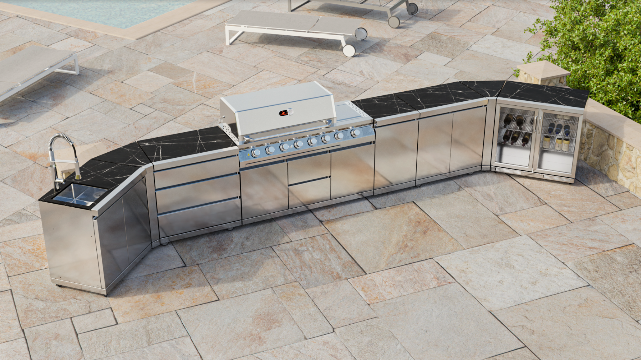 Whistler Cirencester Outdoor Kitchen 6 Burner BBQ, Sink and Fridge Stanton and Piero  Pizza oven