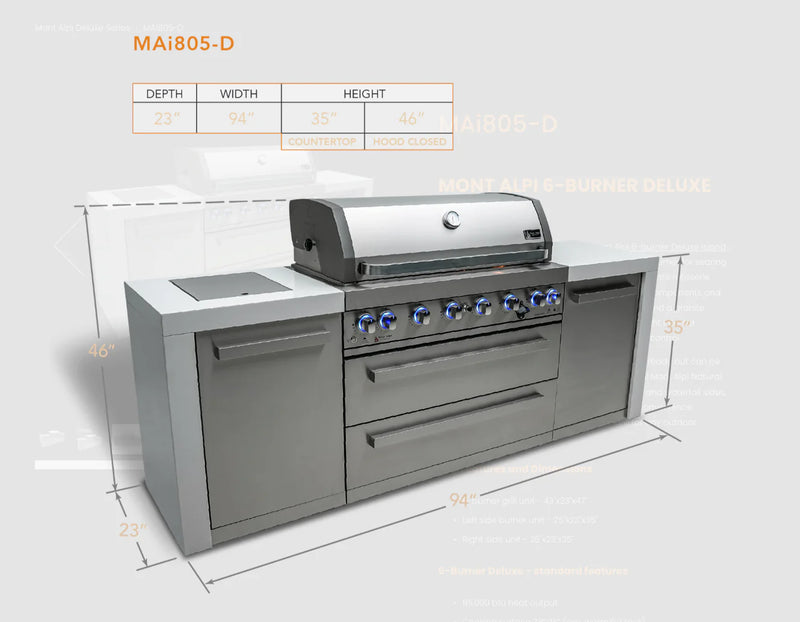 Mont Alpi Outdoor kitchen 6 Burner and Weather Cover - 2.4m