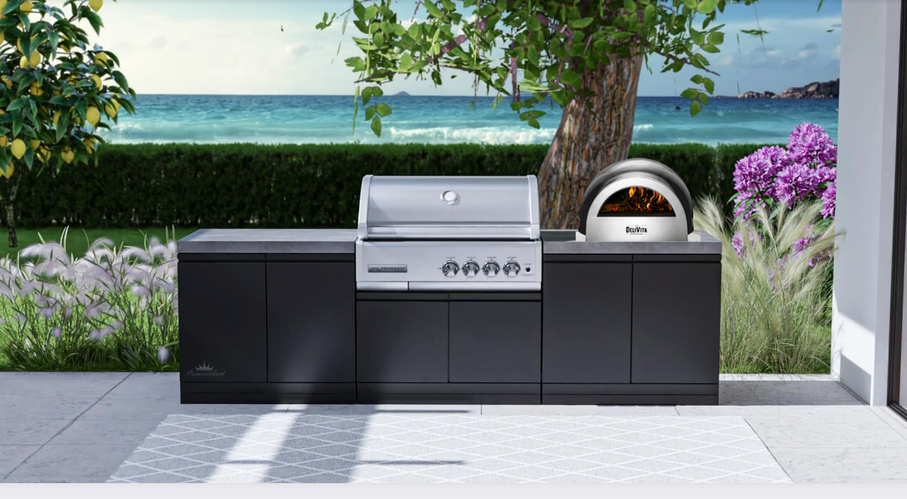 Contemporary Outdoor Kitchen 272 Series Cross-ray 4-Burner + Delivita Pizza Oven