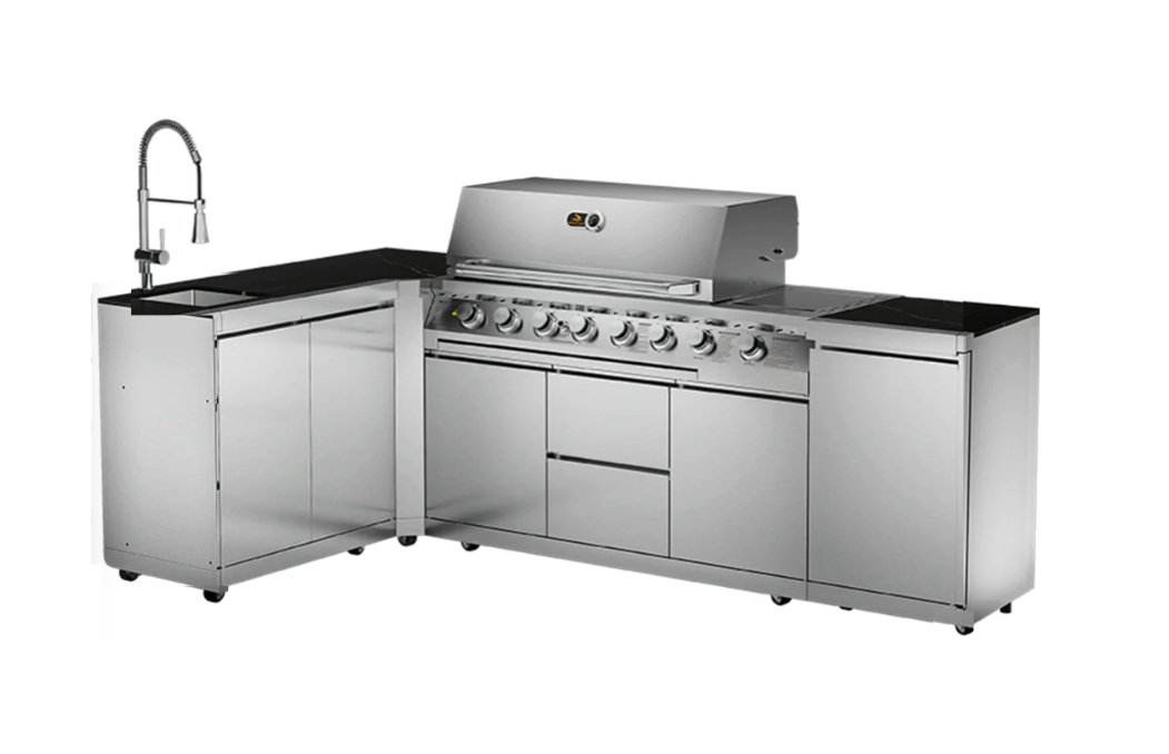 Whistler Cirencester 6+1 Side Burner Gas BBQ + 90 + Sink + Gas Cabinet ( New Double line rounded Hood )
