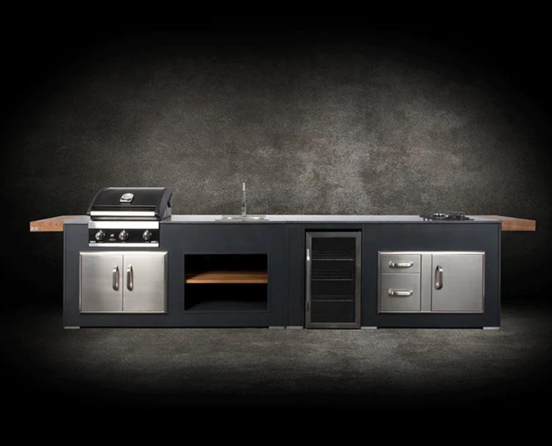 Grillandia Outdoor Kitchen Grandhall 4 Burner, Fridge, Sink and Weather Cover - 4.4M