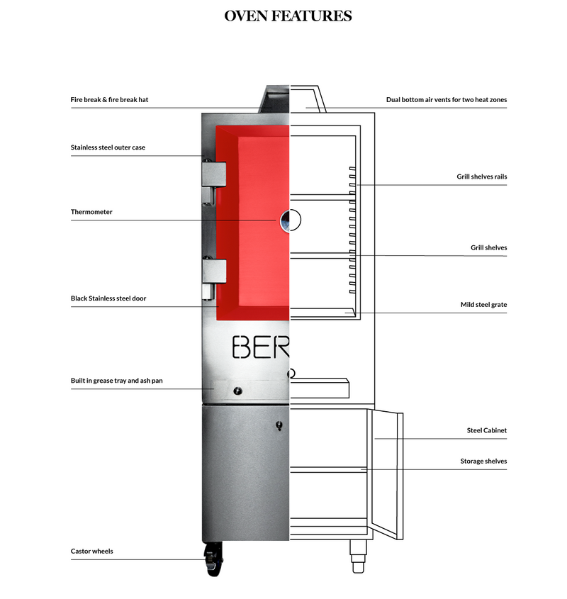 Bertha Commercial & Residential Charcoal Oven and Smoker Grill - Stainless steel