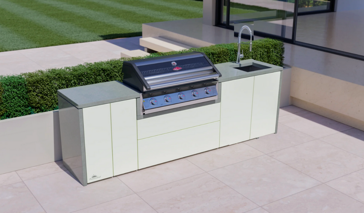 BeefEater Outdoor Kitchen with 1600S 5 Burner Gas BBQ, Double Door and Sink