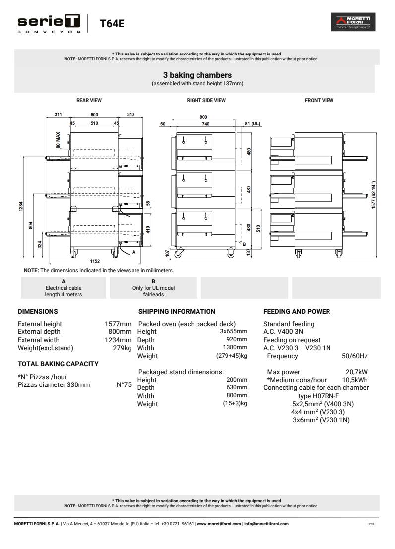 MORETTI FORNI T64E/230V - 16" BELT - COUNTER TOP ELECTRIC IMPINGER HOT AIR CONVEYOR OVEN