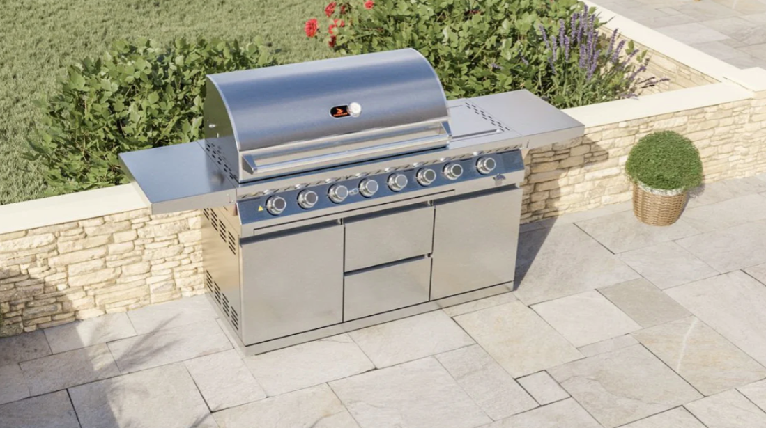 Whistler Cirencester 6+1 Side Burner Gas BBQ + 90 + Sink + Gas Cabinet ( New Double line rounded Hood )