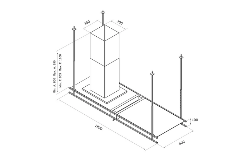 Airforce Frame 180cm Premium Island Cooker Hood - Antracite Finish