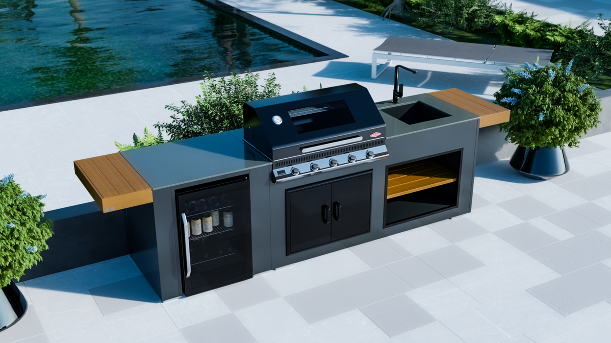 Outdoor Kitchen Fridge + BeefEater Discovery 1100 5 Burner + Sink + Premium Cover - 2.5M