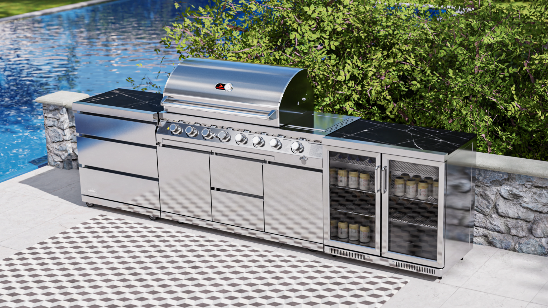 Whistler Cirencester Outdoor Kitchen 6 Burner BBQ, Fridge and Triple Drawer