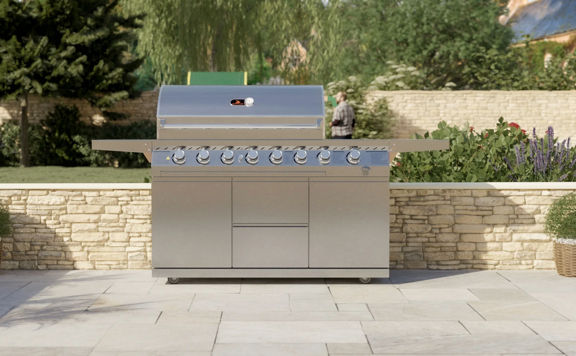 Whistler 6 burner 3 Piece Outdoor Kitchen Double Doors + Triple Drawer ( New Double line rounded Hood )