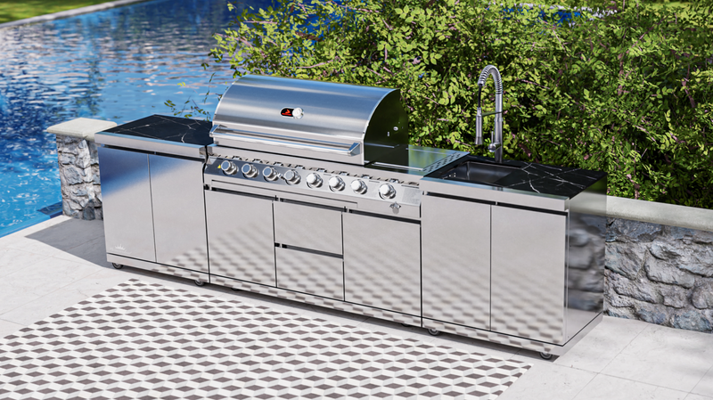 Whistler Outdoor Kitchen 6 Burner BBQ, Double Doors and Sink