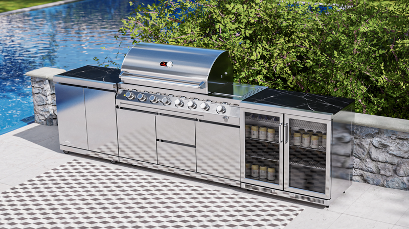 Whistler Outdoor Kitchen 6-Burner BBQ, Fridge, & Double Door Cabinet