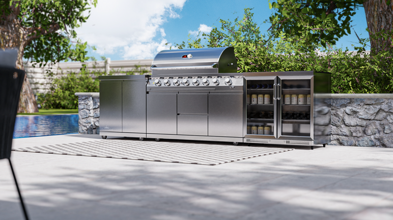 Whistler Outdoor Kitchen 6-Burner BBQ, Fridge, & Double Door Cabinet