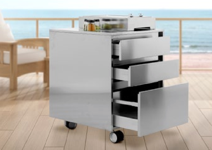 Murano Scotch Brite Stainless Steel with two Drawers and one Deep Drawer