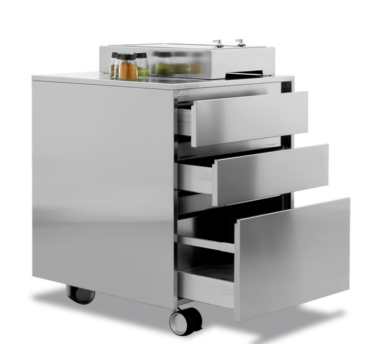 Okinawa 120 Cassetti Scotch Brite Stainless Steel with two Drawers and one Deep Drawer
