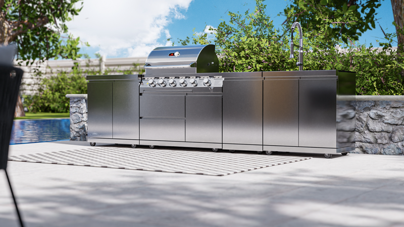 Whistler Outdoor Kitchen 4 Burner BBQ, Sink, Double Doors and Gas Bottle Cabinet