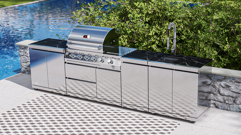 Whistler Outdoor Kitchen 4 Burner BBQ, Sink, Double Doors and Gas Bottle Cabinet