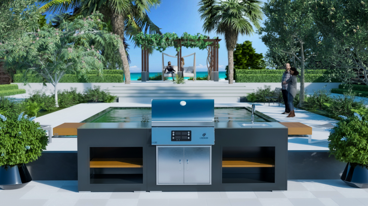 Outdoor Kitchen + Electric LAND MANN Grill + Sink + Premium Cover - 2.5M
