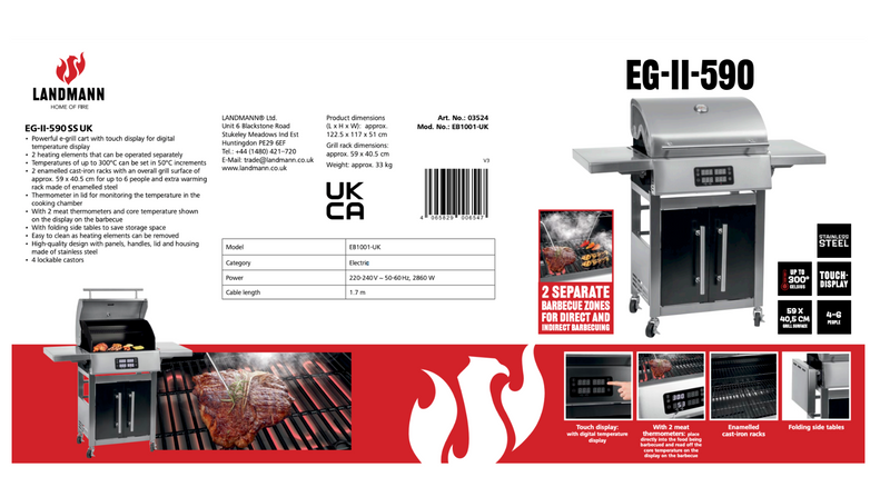 Grillandia Outdoor Kitchen Electric Land Mann Grill and Weather Cover - 2.5M