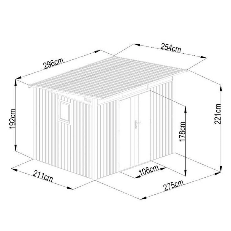 LOTUS MINOS 9.5 X 8.2 WHITE ALUMINIUM METAL SHED