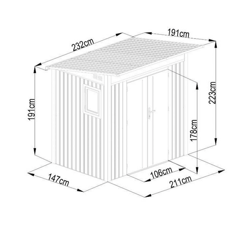 LOTUS MINOS 7.4 X 6.1 WHITE ALUMINIUM METAL SHED