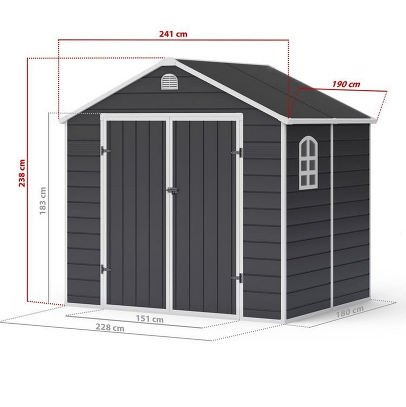 LOTUS SONO APEX PLASTIC GARDEN SHED INCLUDING FOUNDATION KIT 8X6