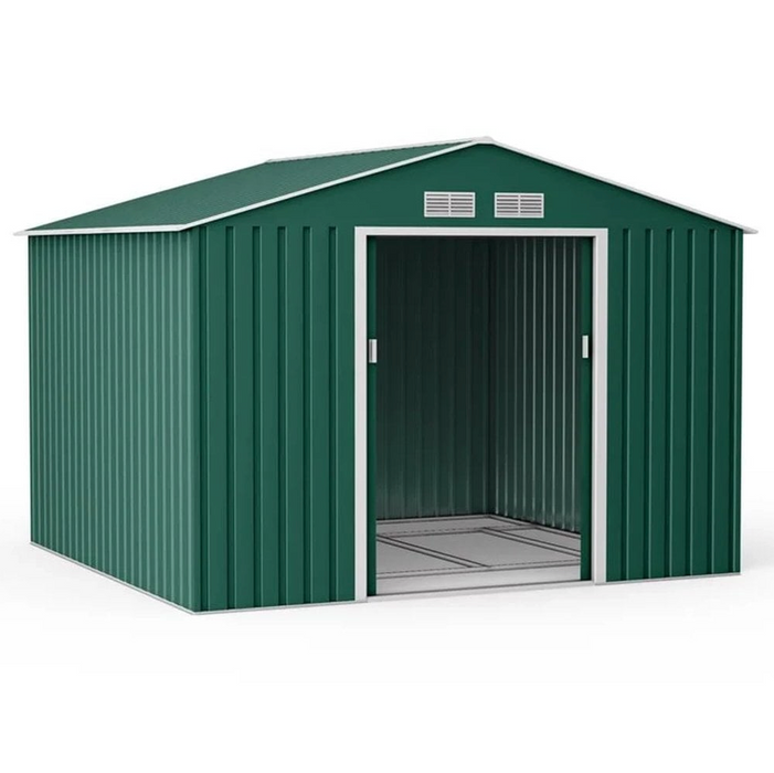 GREEN ORION APEX METAL SHED WITH FOUNDATION KIT 11X14