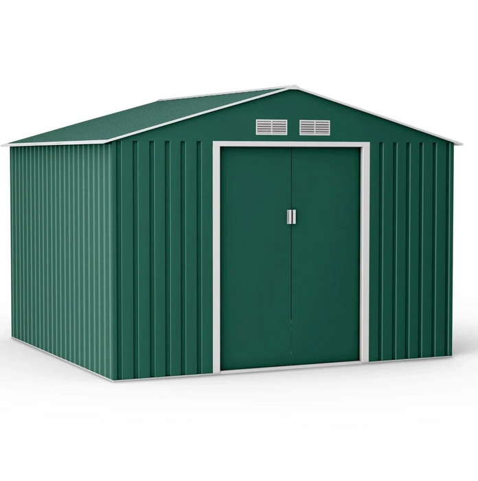 GREEN ORION APEX METAL SHED WITH FOUNDATION KIT 11X14