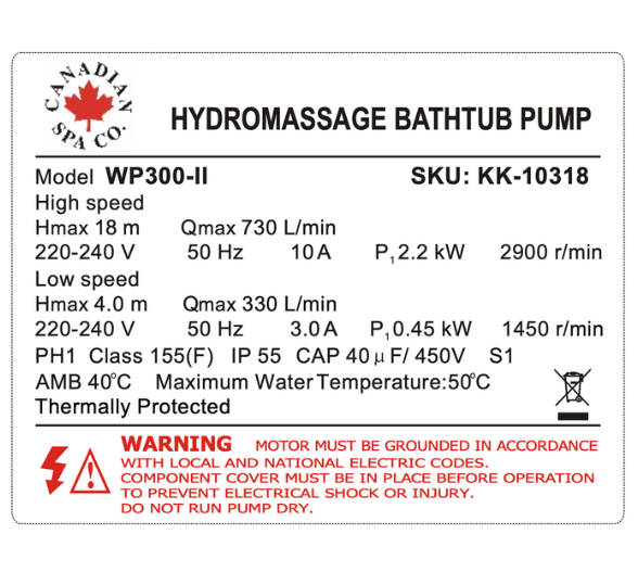 WP300-II 2-Speed Pump 4HP 2.6 x 2