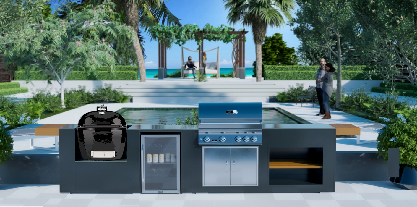 Outdoor Kitchen Fridge + Whistler Burford 4 Burner + Primo LG300 +Premium Cover - 4M