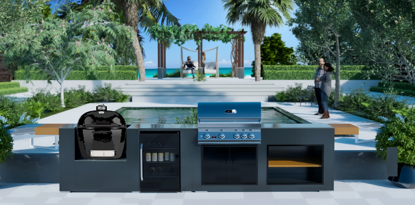 Outdoor Kitchen Fridge + Whistler Burford 4 Burner + Primo LG300 +Premium Cover - 3.7M