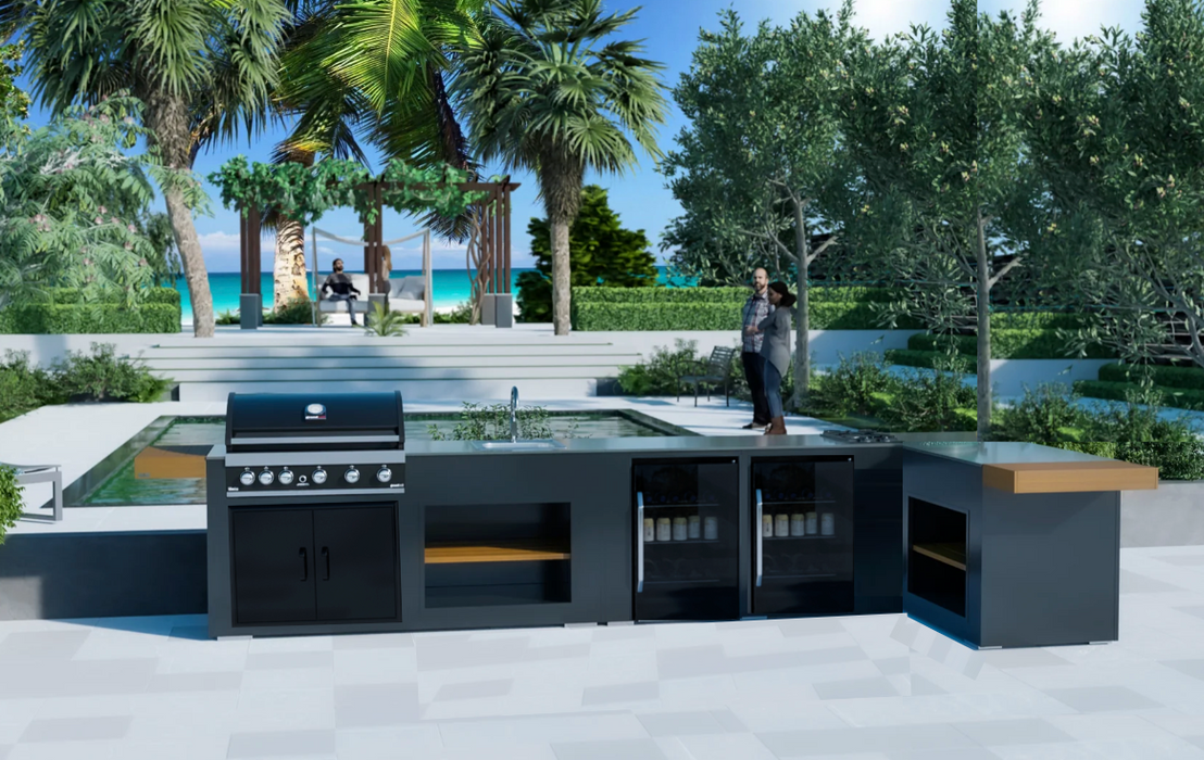 Outdoor Kitchen L Shape Maxim G5 + Double Fridge and Doors + Premium Cover