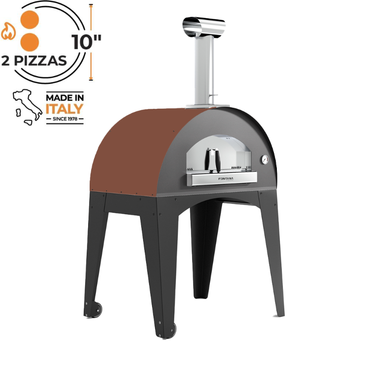 Fontana Lorenzo Wood Pizza Oven with Trolley - Rosso