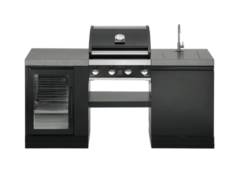 GrandPro Outdoor Kitchen with 4 Burner BBQ, Fridge and Sink - 1.9m