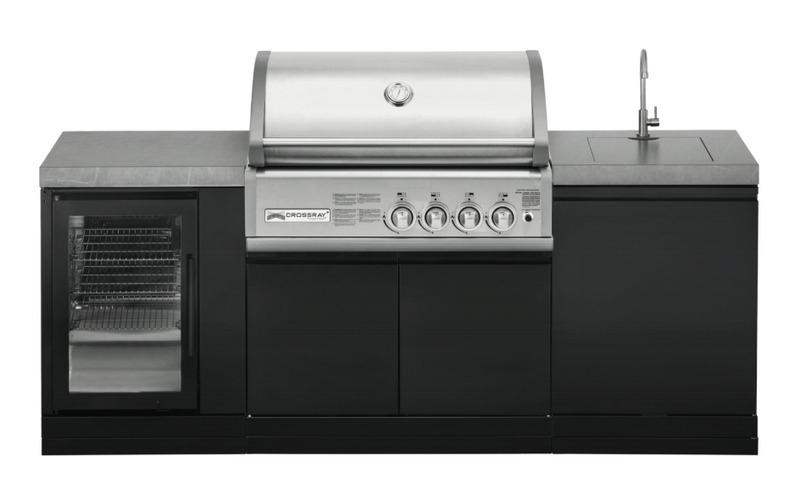 GrandPro Outdoor Kitchen with CrossRay 4 Burner BBQ, Sink and Fridge - 2.2m