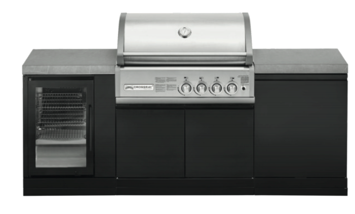 GrandPro Outdoor Kitchen with CrossRay 4 Burner BBQ, and Fridge - 2.2m