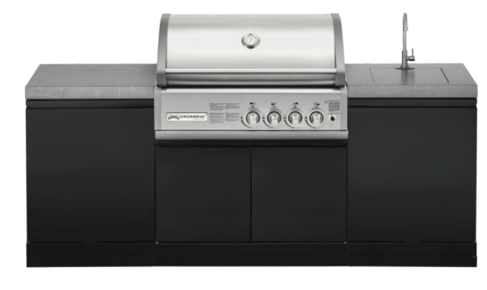 GrandPro Outdoor Kitchen with CrossRay 4 Burner BBQ, and Sink - 2.2m