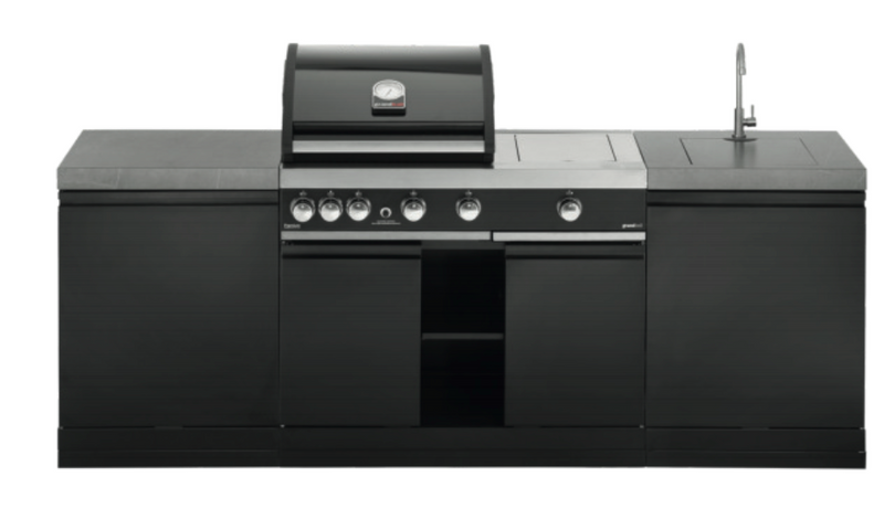GrandPro Outdoor Kitchen with 3 Burner BBQ, Side Burner, and Sink - 2.3m