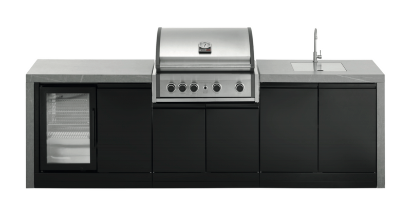 GrandPro Outdoor Kitchen with Elite Pro 4 Burner BBQ, Fridge, Sink and WaterFall - 3.4m