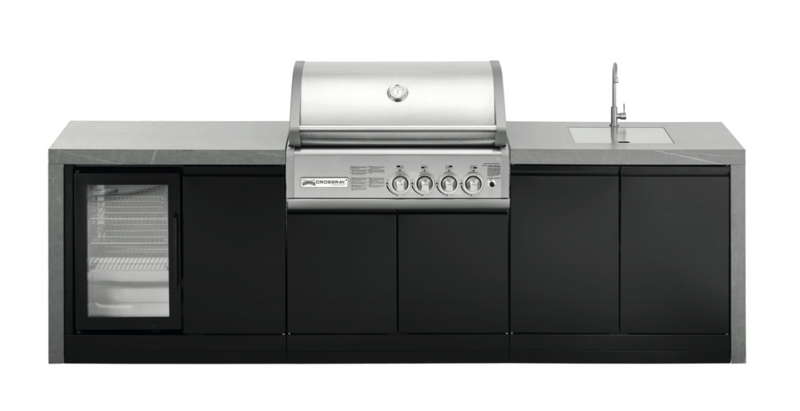 GrandPro Outdoor Kitchen with CrossRay 4 Burner BBQ, Sink, Fridge and WaterFall - 3.5m