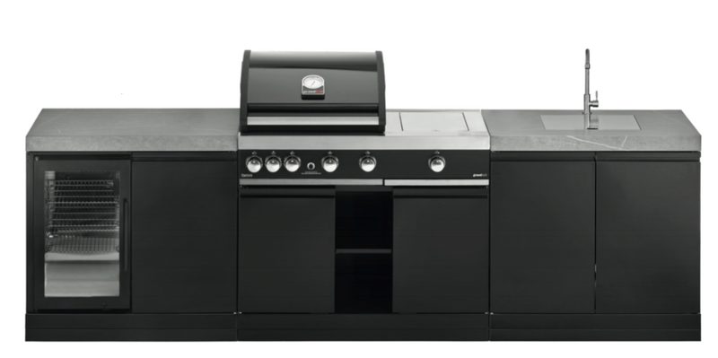 GrandPro Outdoor Kitchen with 3 Burner BBQ, Side Burner, Fridge and Sink - 2.9m