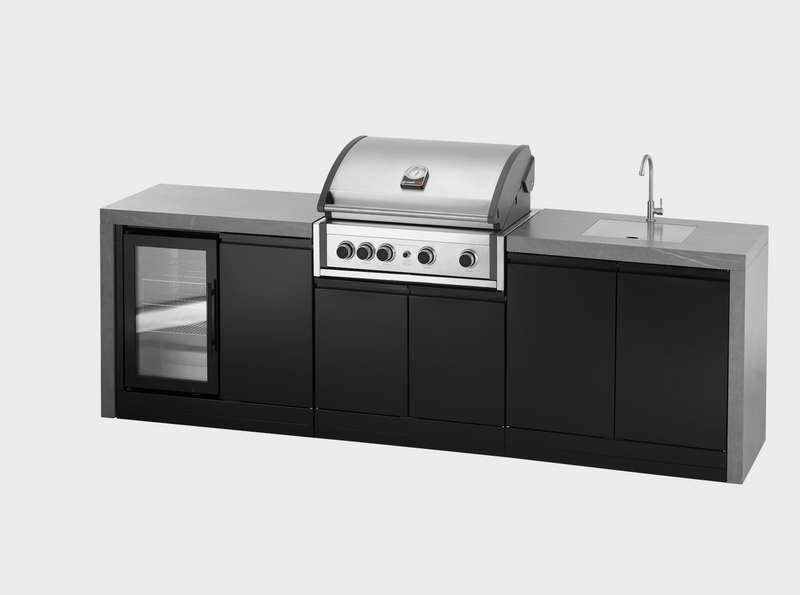 GrandPro Outdoor Kitchen with Elite Pro 4 Burner BBQ, Fridge, Sink and WaterFall - 3.4m