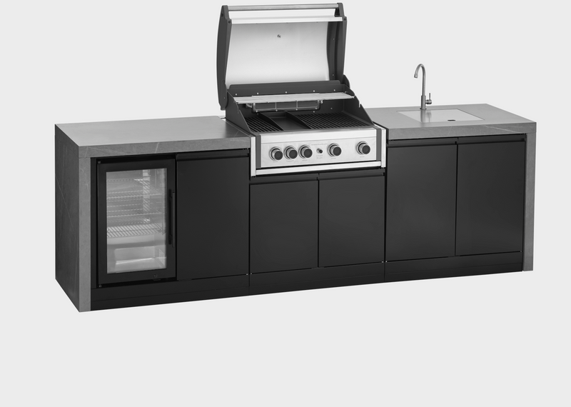 GrandPro Outdoor Kitchen with Elite Pro 4 Burner BBQ, Fridge, Sink and WaterFall - 3.4m