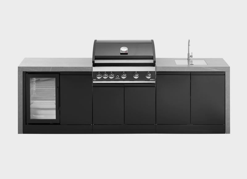 GrandPro Outdoor Kitchen with 5 Burner BBQ, Fridge, Sink and WaterFall - 3.7m