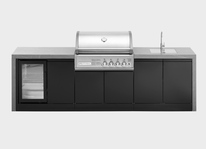 GrandPro Outdoor Kitchen with CrossRay 4 Burner BBQ, Sink, Fridge and WaterFall - 2.9m