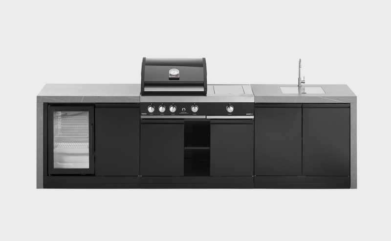 GrandPro Outdoor Kitchen with 3 Burner BBQ, Side Burner, Fridge, Sink and WaterFall - 3.6m