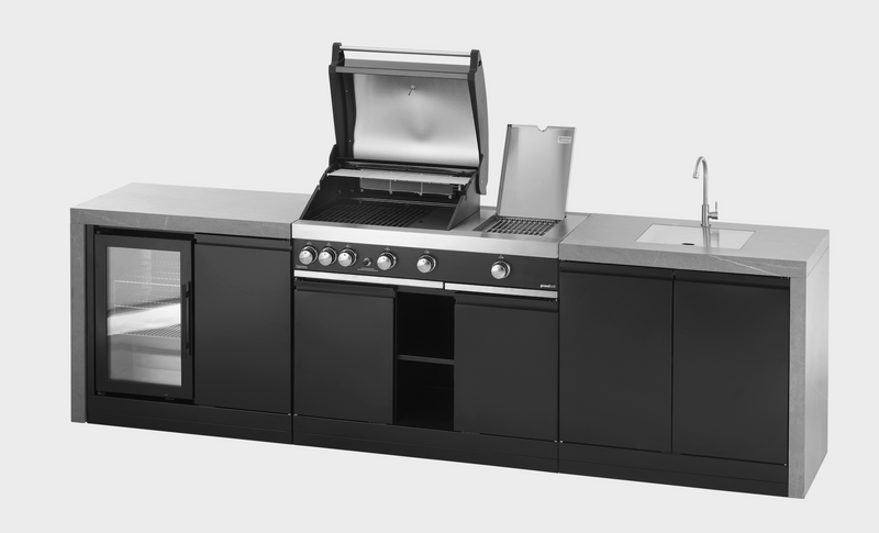 GrandPro Outdoor Kitchen with 3 Burner BBQ, Side Burner, Fridge, Sink and WaterFall - 3.6m