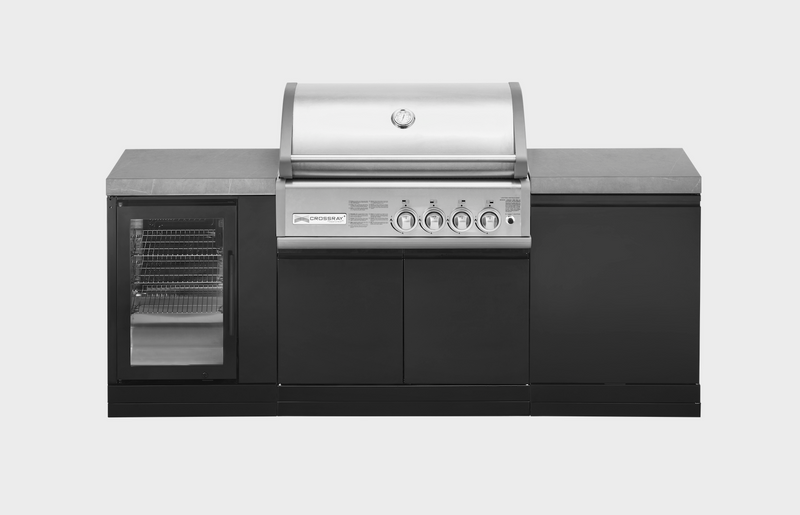 GrandPro Outdoor Kitchen with CrossRay 4 Burner BBQ, and Fridge - 2.2m