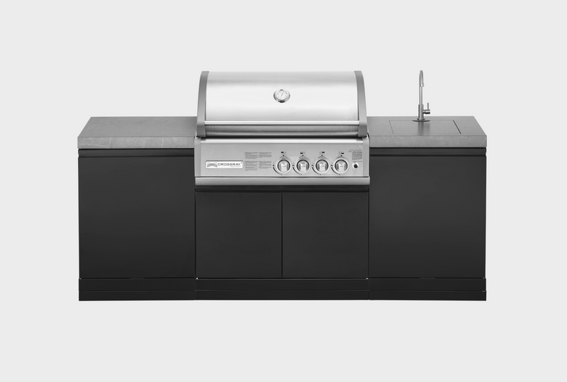 GrandPro Outdoor Kitchen with CrossRay 4 Burner BBQ, and Sink - 2.2m