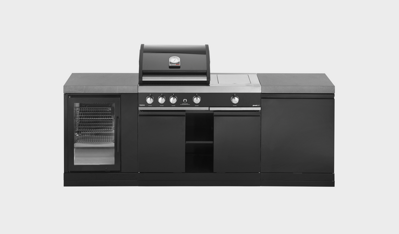 GrandPro Outdoor Kitchen with 3 Burner BBQ, Side Burner, and Fridge - 2.3m