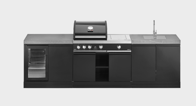 GrandPro Outdoor Kitchen with 3 Burner BBQ, Side Burner, Fridge and Sink - 2.9m
